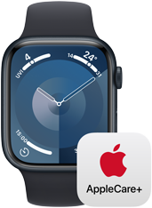 Imagen de un Apple Watch y el logo del AppleCare+