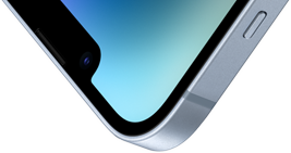 Esquina superior izquierda de un iPhone 14 con frente de Ceramic Shield.