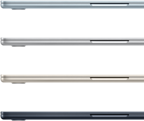 Parte lateral de cuatro laptops MacBook Air que muestran cuatro acabados diferentes