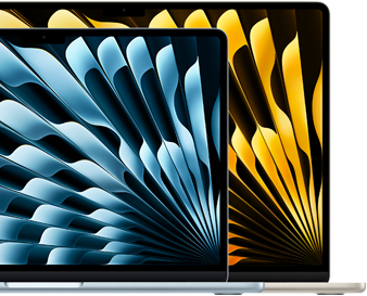 Dos MacBook Air que muestran el tamaño relativo de las pantallas: 13.6 pulgadas y 15.3 pulgadas, medidas en diagonal