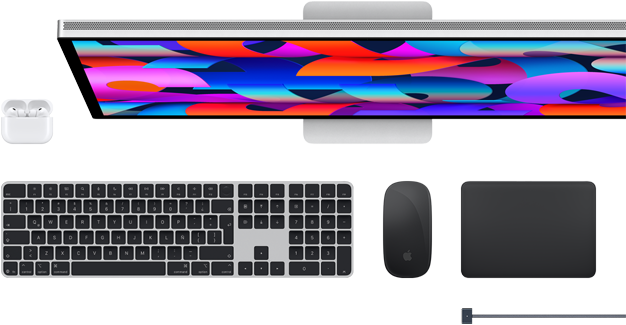 Accesorios para la Mac: AirPods, Studio Display, Magic Keyboard, Magic Mouse, Magic Trackpad, cable de carga MagSafe