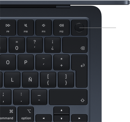 Teclado de la MacBook Air, parte superior derecha, que muestra la ubicación del botón de Touch ID