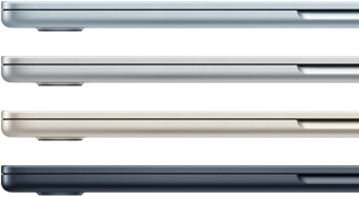 Parte lateral de cuatro laptops MacBook Air que muestran cuatro acabados diferentes