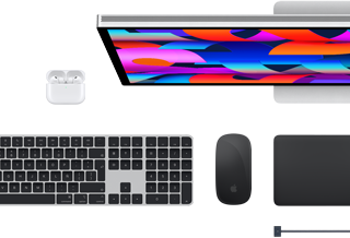 Accesorios para la Mac: AirPods, Studio Display, Magic Keyboard, Magic Mouse, Magic Trackpad, cable de carga MagSafe en negro espacial