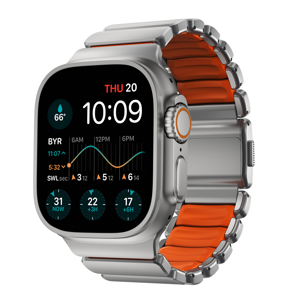 correa nomad stratos apple watch 49-46-45mm titanium natural / naranja