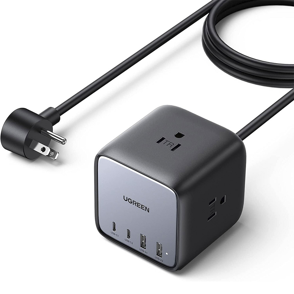 UGREEN DigiNest Cube GaN - Cargador USB C de 65 W, estación de carga USB C, múltiples regletas de alimentación con 3 salidas de CA, 2 USB C, 2 USB A, cable de extensión de 1.8m, carga rápida para iPhone 14 Pro Max, iPad MacBook Air.
