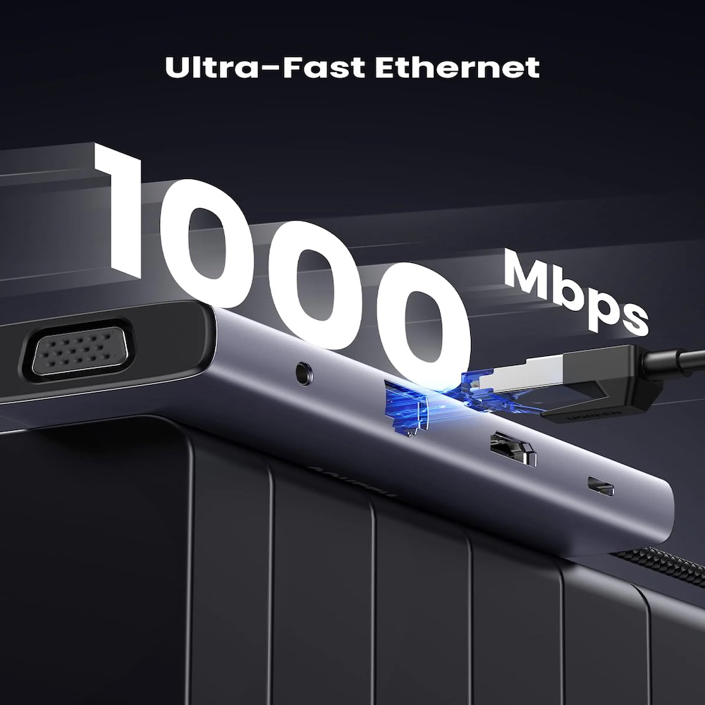 Conectividad 10 en 1: HDMI, VGA, USB-C PD de 100 W, Gigabit Ethernet, 3 USB-A 3.0
Opciones de visualización: 4K HDMI, pantallas duales a 1080P@60Hz
Entrega de energía: carga de paso USB C de 100 W
Ethernet de alta velocidad: Gigabit Ethernet de 1000 Mbps
Transferencia de datos: hasta 5 Gbps a través de 3 puertos USB-A 3.0