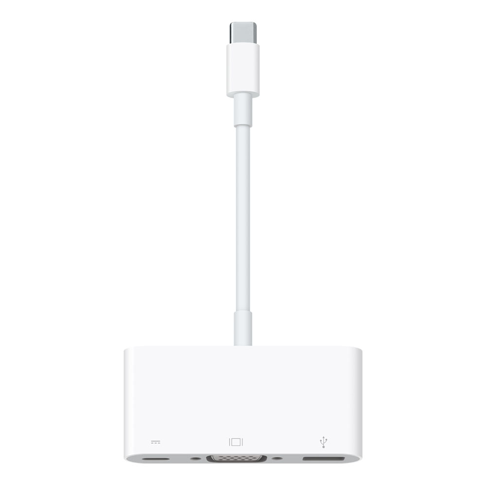 Con el Adaptador multipuerto de USB-C a AV digital puedes conectar un monitor VGA a tu MacBook con USB-C, además de un accesorio USB estándar y un cable para cargar tu dispositivo.