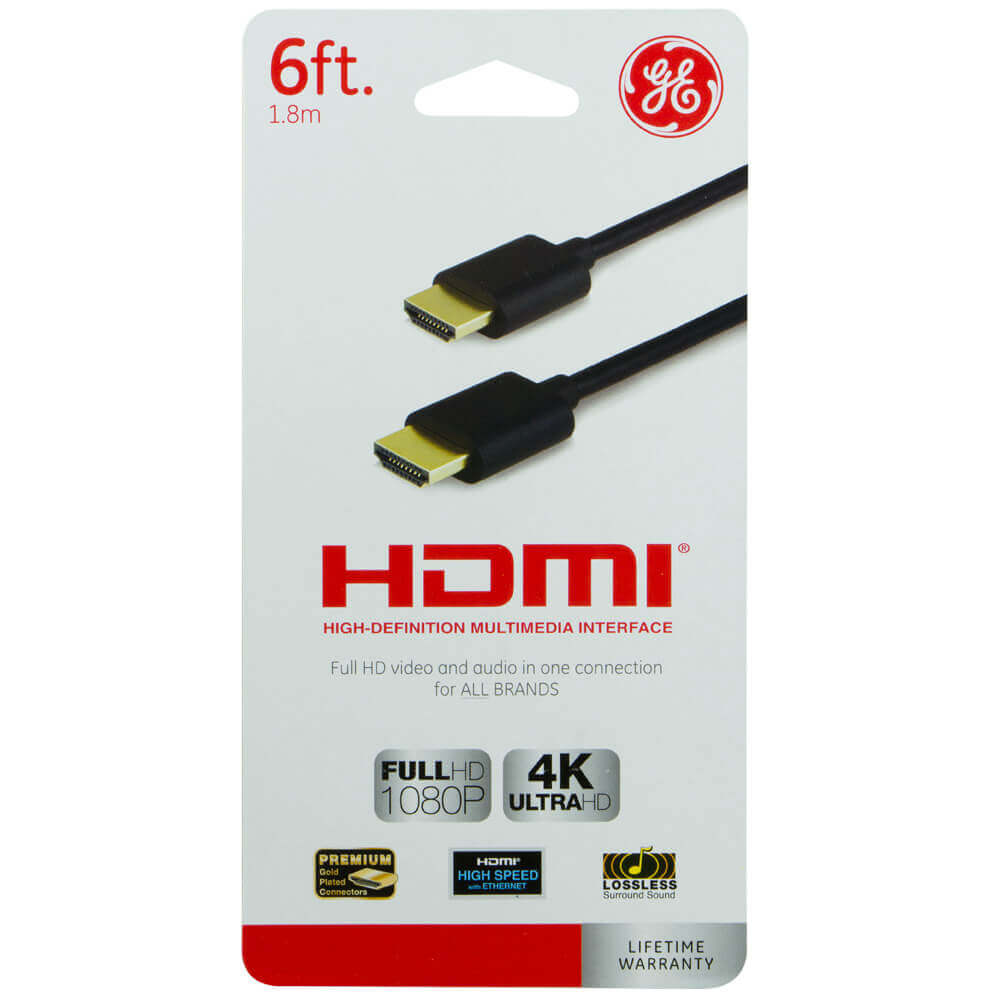 6 pies es todo lo que necesita para sus dispositivos habilitados para HDMI. Este cable de audio y video digital de alto rendimiento se conecta a televisores de alta definición, receptores de A / V, reproductores de DVD, reproductores de Blu-ray y otros dispositivos habilitados para HDMI para un color vibrante y un sonido superior. Cuenta con 1080p de alto rendimiento.