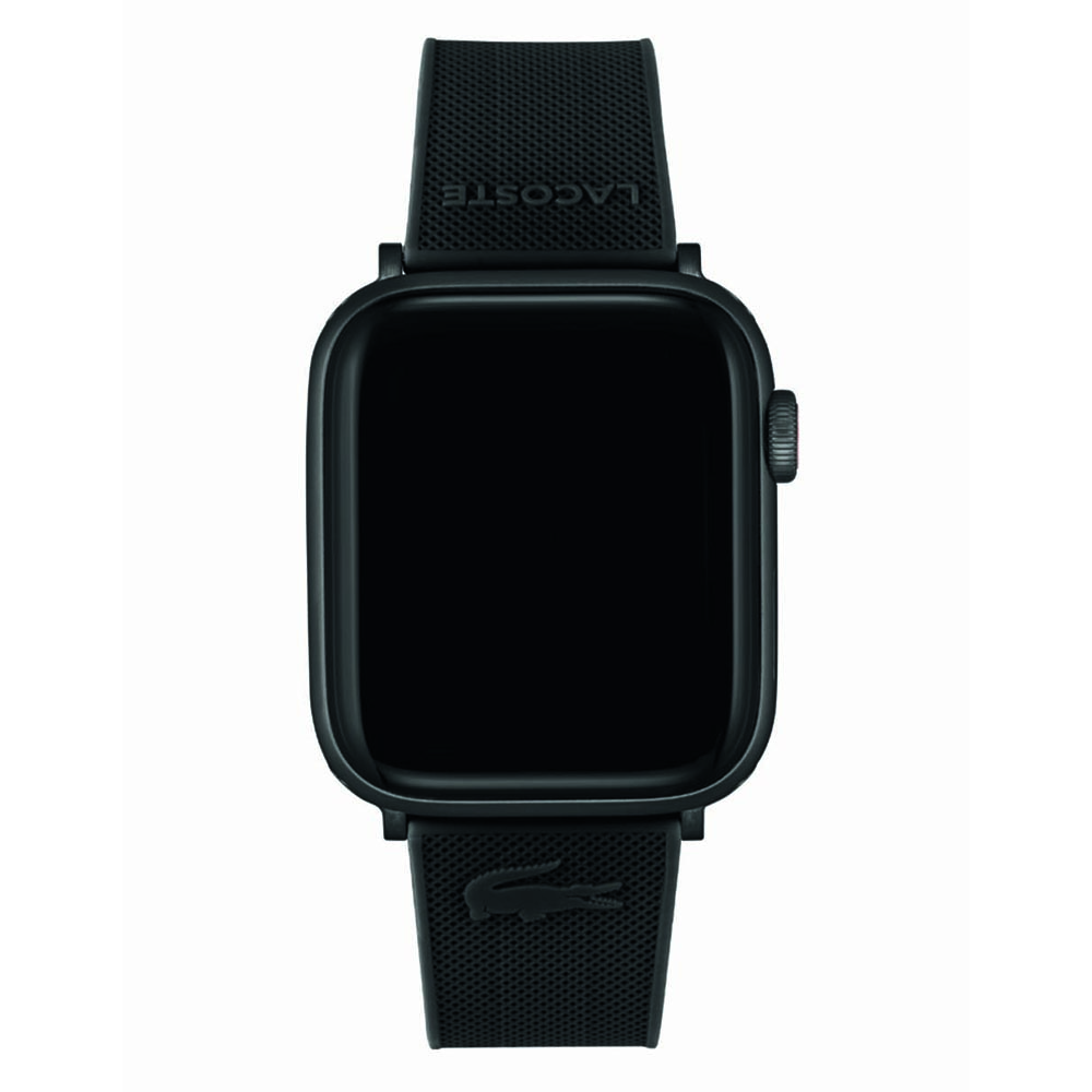 Correa Lacoste para Apple Strap (42-44-45 mm) de silicón color negro de alta resistencia, mariposa de fácil ajuste de acero inoxidable, elegante-ligero y comoda, si deseas un outfit a la moda este es el Apple Straps que buscas. No incluye Apple watch