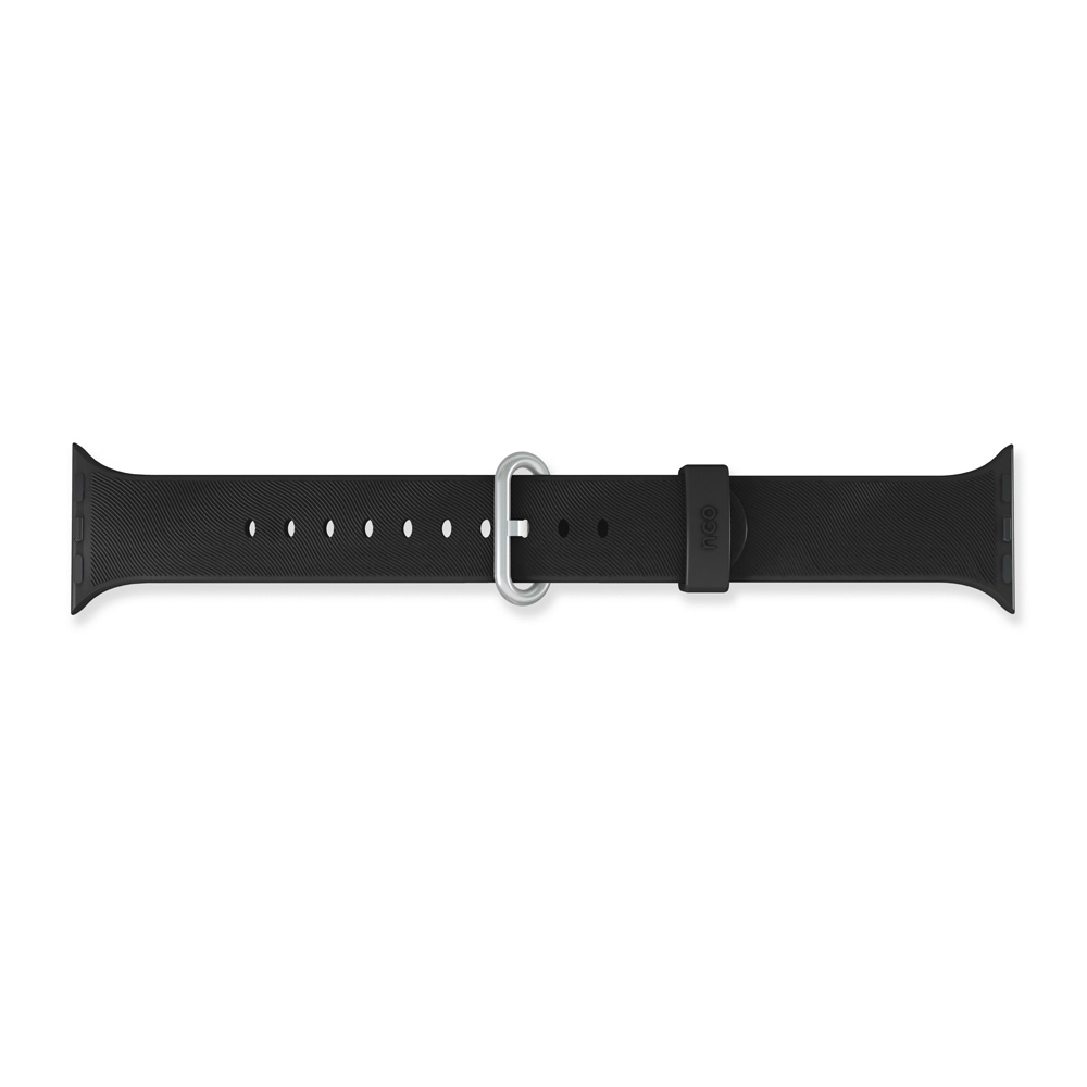 Correa para Apple Watch 42 / 44 mm color negro, material compuesto por fluorocarbono con terminaciones metálicas.