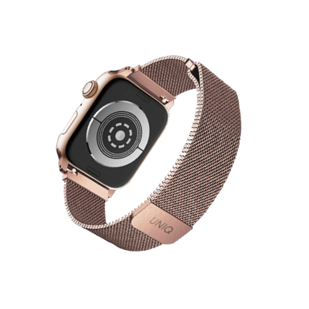 Correa Metálica Milanés para Apple Watch (38-40mm), Dante por UNIQ. Color: Rose (Oro Rosado). Acero inoxidable con cierre magnético. Compatible con Apple Watch Serie 1, 2, 3 y 4. Elegante, ligera y cómoda. No incluye Apple Watch.