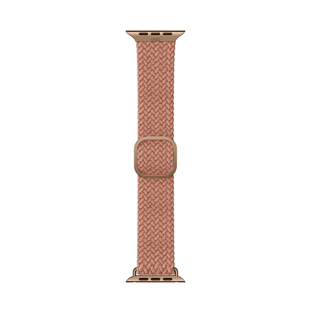 Correa Trenzada para Apple Watch (38-40mm), Aspen por UNIQ. Color: Rosa. Material de nylon de alta resistencia y elasticidad. Impermeable a salpicaduras y sudor. Hebilla de facil ajuste de acero inoxidable. Compatible con Apple Watch Serie 1 a 6 y SE. Elegante, ligera y comoda. No incluye Apple Watch.