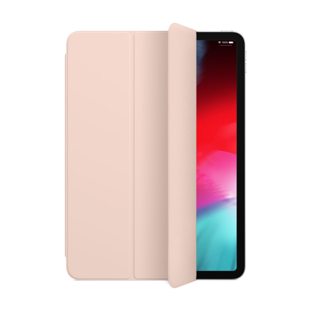 La funda Smart Folio para el iPad Pro Primera Generacion (2018) de 11 pulgadas protege tanto la parte delantera del dispositivo como la trasera. Además, activa el iPad cuando la abres y lo pone en reposo cuando la cierras.