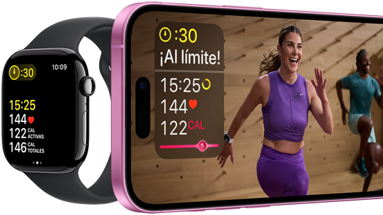 Métricas de entrenamiento en un Apple Watch Series 10 y en un iPhone