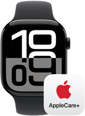 Apple Watch Series 10 junto a un logotipo que representa la cobertura de AppleCare+.